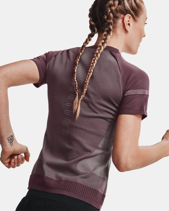 Women's UA IntelliKnit ¼ Zip Short Sleeve, Purple, pdpMainDesktop image number 0